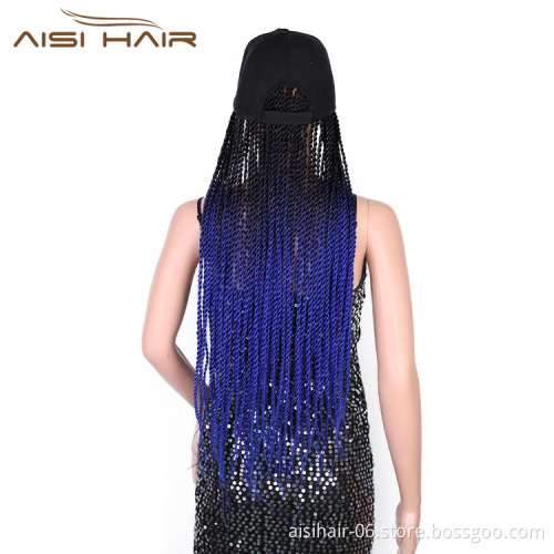 Aisi Hair Heat Resistant Synthetic Baseball Hat With Crochet Twist Braiding Hair Extension For Black Women Synthetic Hair Wigs
